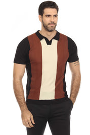 Mojito Mens Stylish Premium Knit Textured Polo Shirt with Color Block Pattern