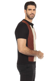 Mojito Mens Stylish Premium Knit Textured Polo Shirt with Color Block Pattern