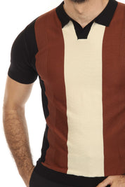 Mojito Mens Stylish Premium Knit Textured Polo Shirt with Color Block Pattern