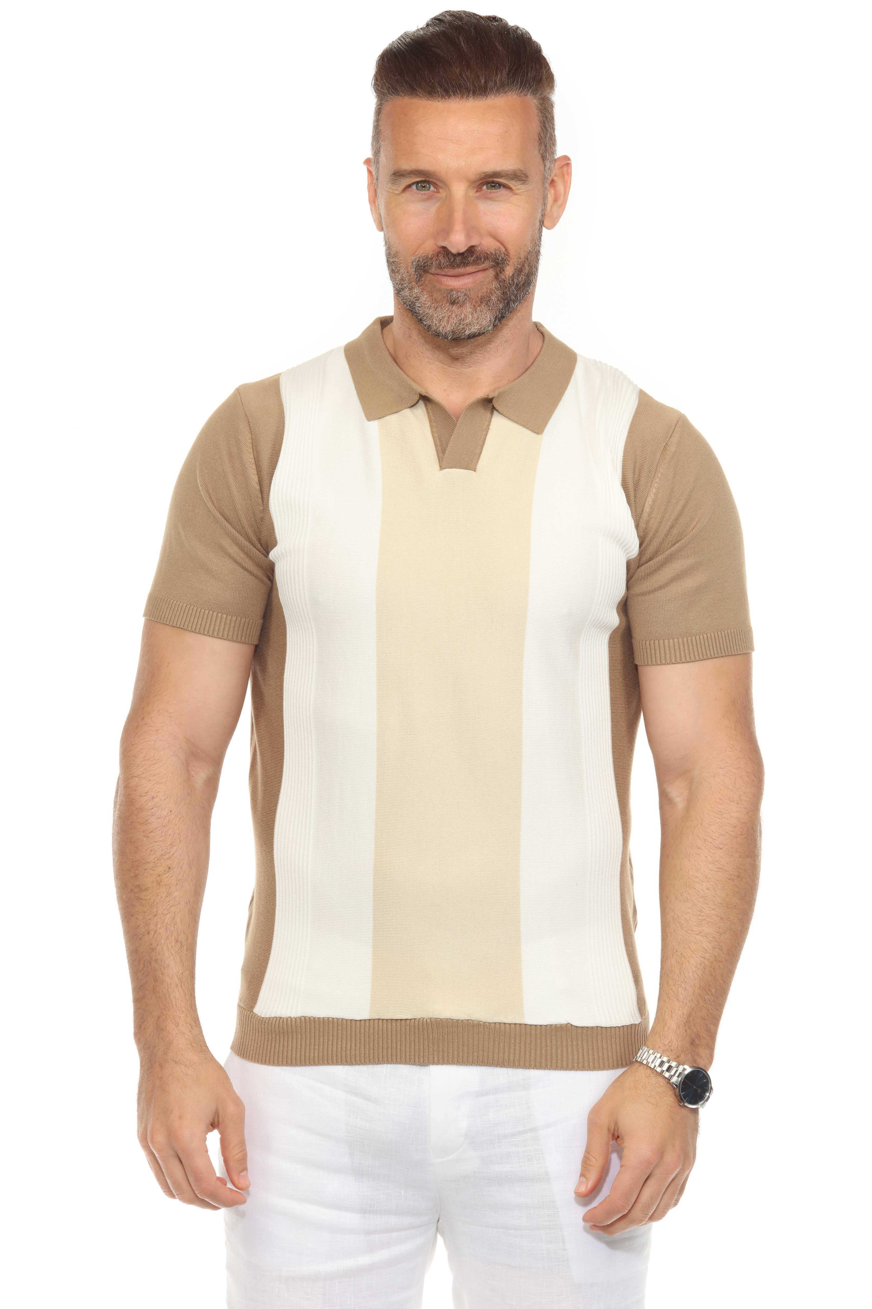 Mojito Mens Stylish Premium Knit Textured Polo Shirt with Color Block Pattern