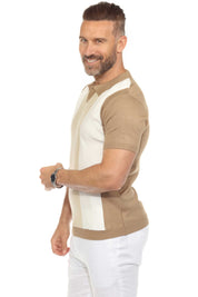 Mojito Mens Stylish Premium Knit Textured Polo Shirt with Color Block Pattern