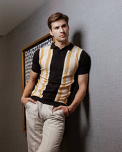 Mojito Mens Stylish Premium Knit Textured Polo Shirt with Color Stripe Pattern