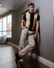 Mojito Mens Stylish Premium Knit Textured Polo Shirt with Color Stripe Pattern