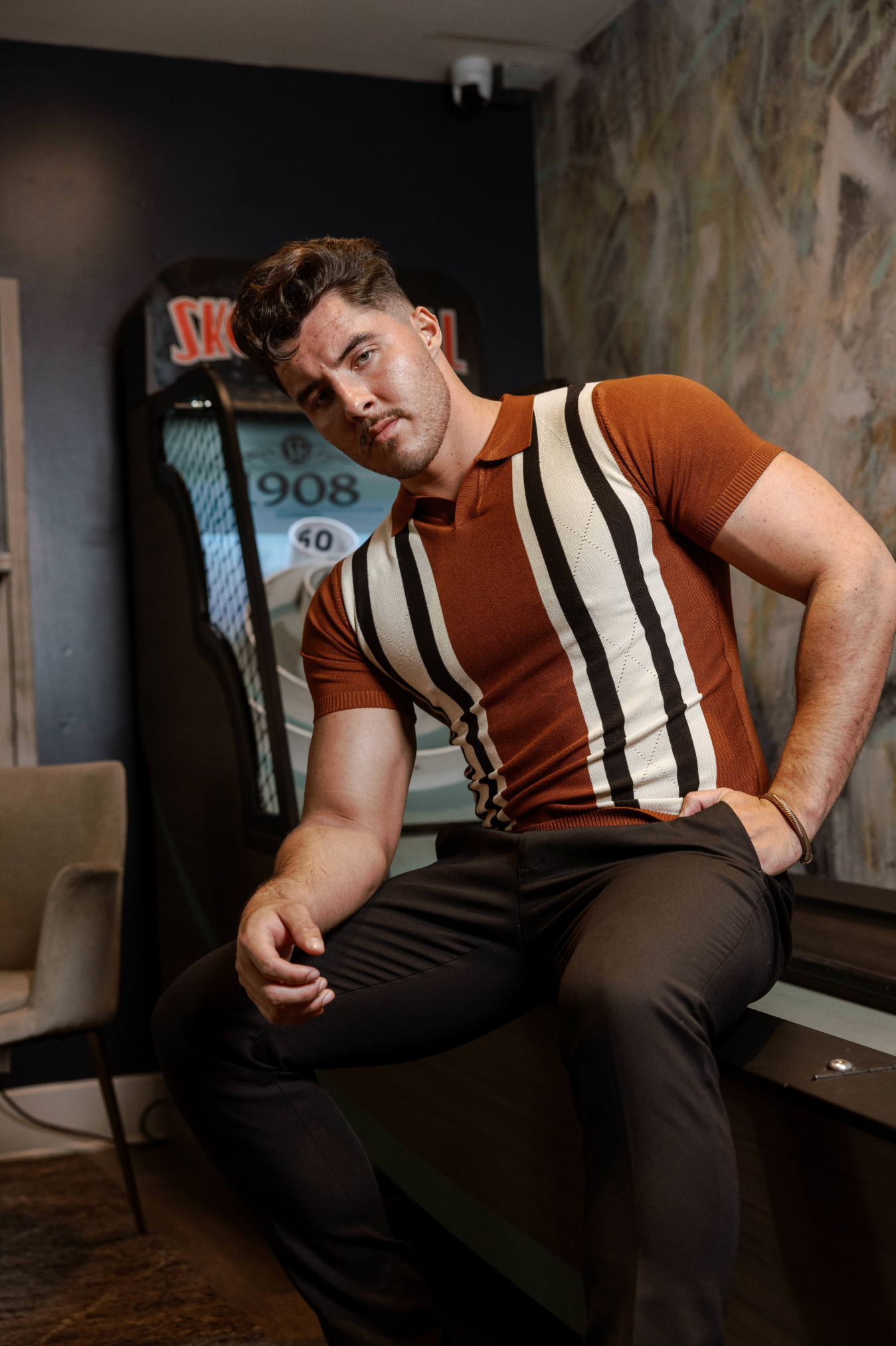 Mojito Mens Stylish Premium Knit Textured Polo Shirt with Color Stripe Pattern