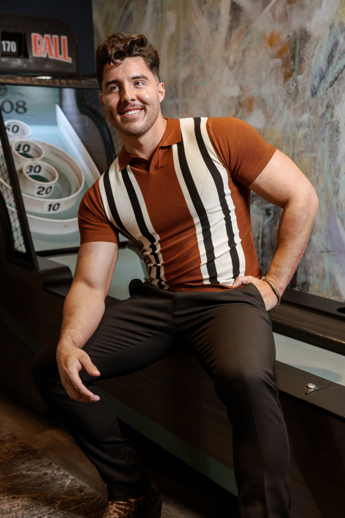 Mojito Mens Stylish Premium Knit Textured Polo Shirt with Color Stripe Pattern