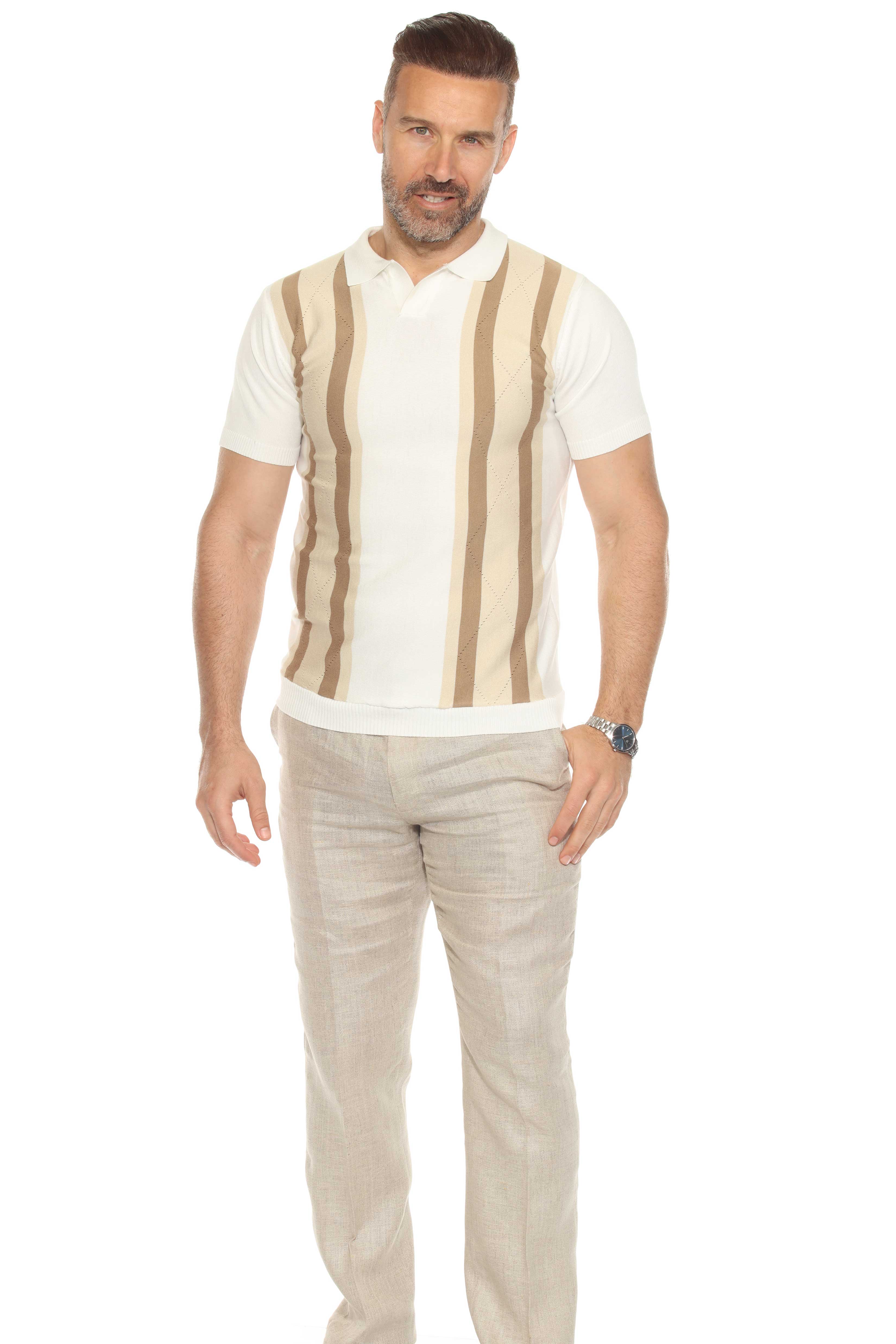 Polo informal con estampado de rayas texturizadas y elegante