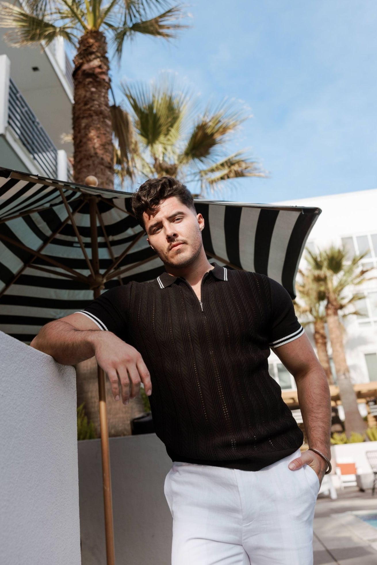 Mojito Mens Stylish Premium Knit Textured Polo Shirt with Zipper Closure