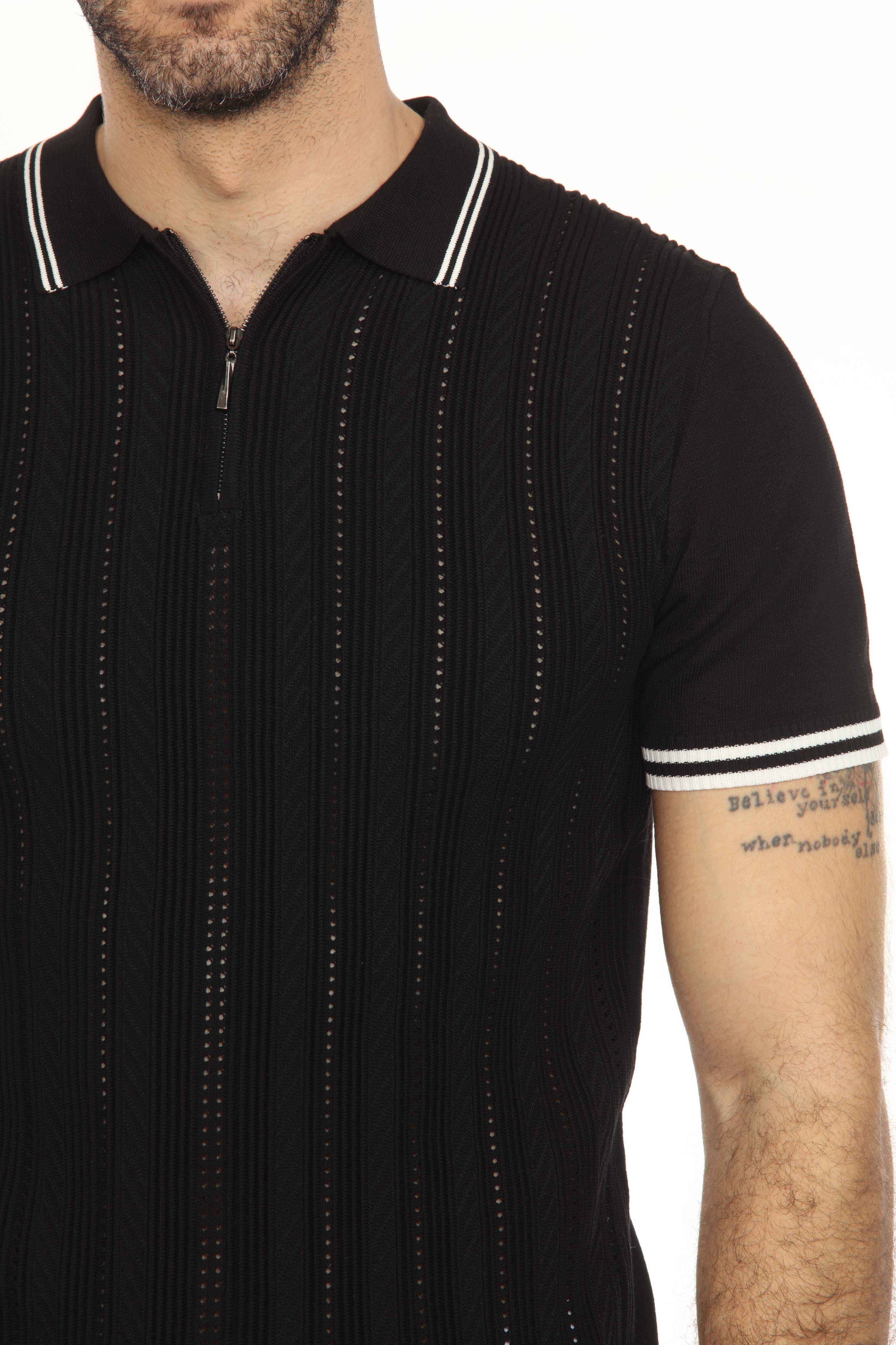 Mojito Mens Stylish Premium Knit Textured Polo Shirt with Zipper Closure