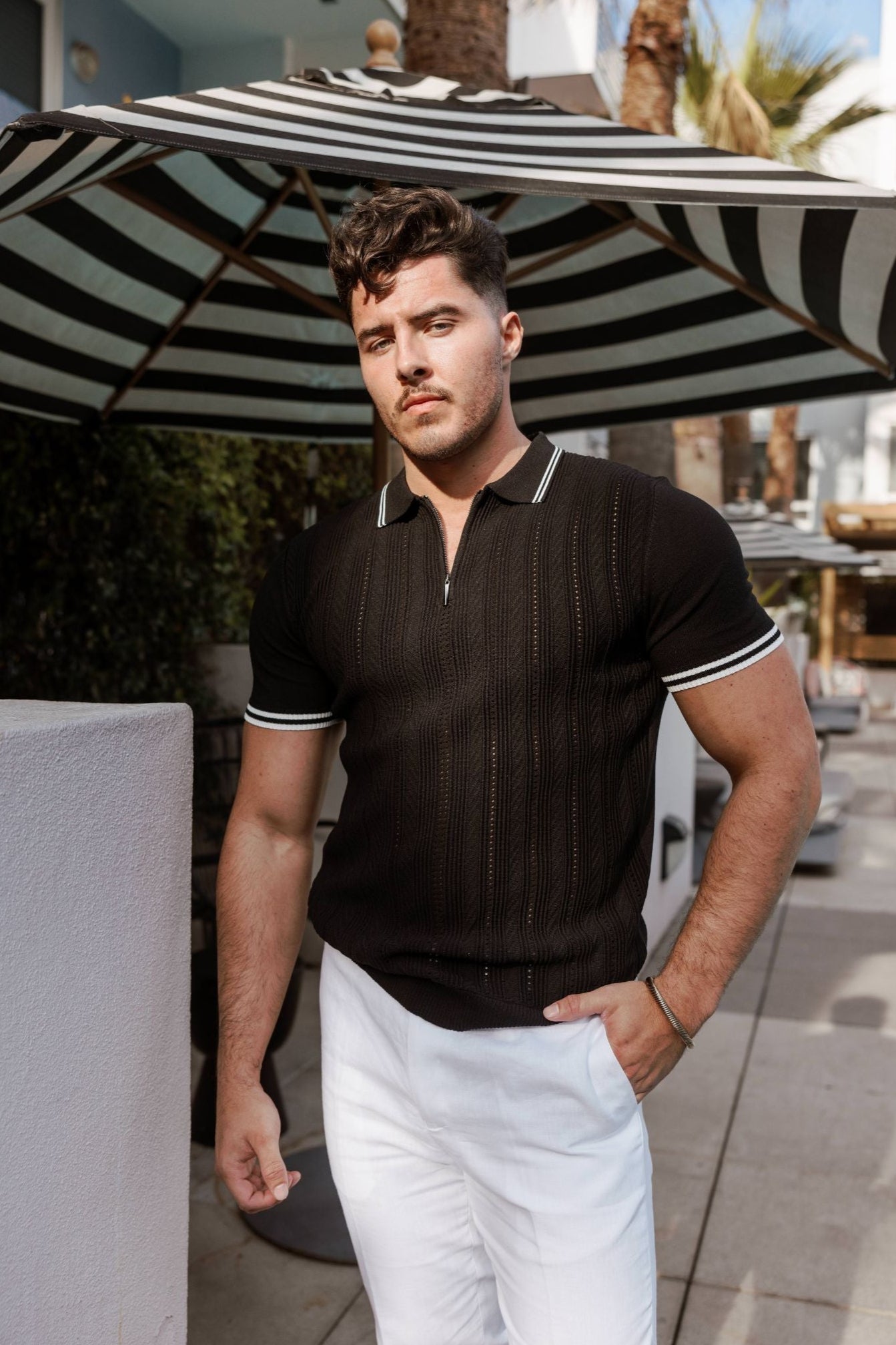 Mojito Mens Stylish Premium Knit Textured Polo Shirt with Zipper Closure