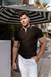 Mojito Mens Stylish Premium Knit Textured Polo Shirt with Zipper Closure