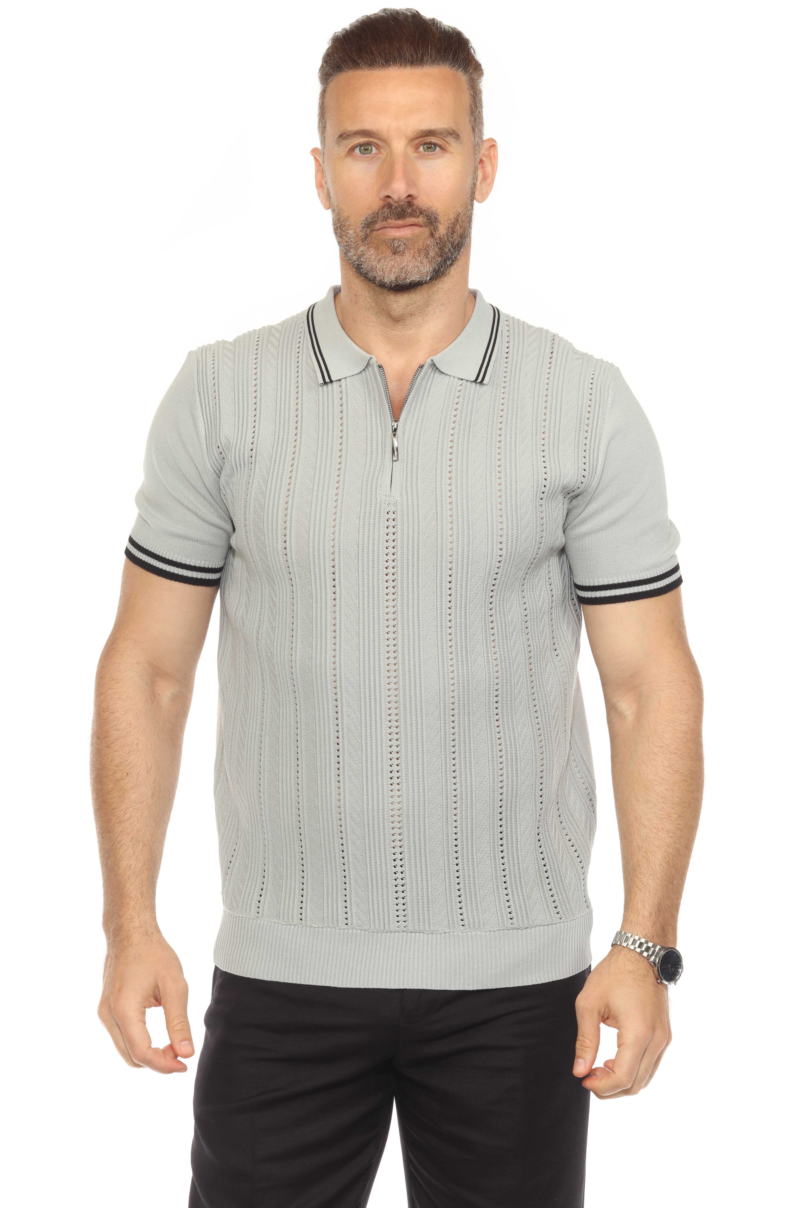 Mojito Mens Stylish Premium Knit Textured Polo Shirt with Zipper Closure