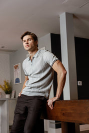 Mojito Mens Stylish Premium Knit Textured Polo Shirt with Zipper Closure