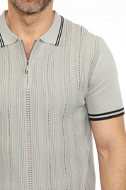 Mojito Mens Stylish Premium Knit Textured Polo Shirt with Zipper Closure