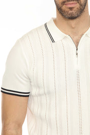 Mojito Mens Stylish Premium Knit Textured Polo Shirt with Zipper Closure