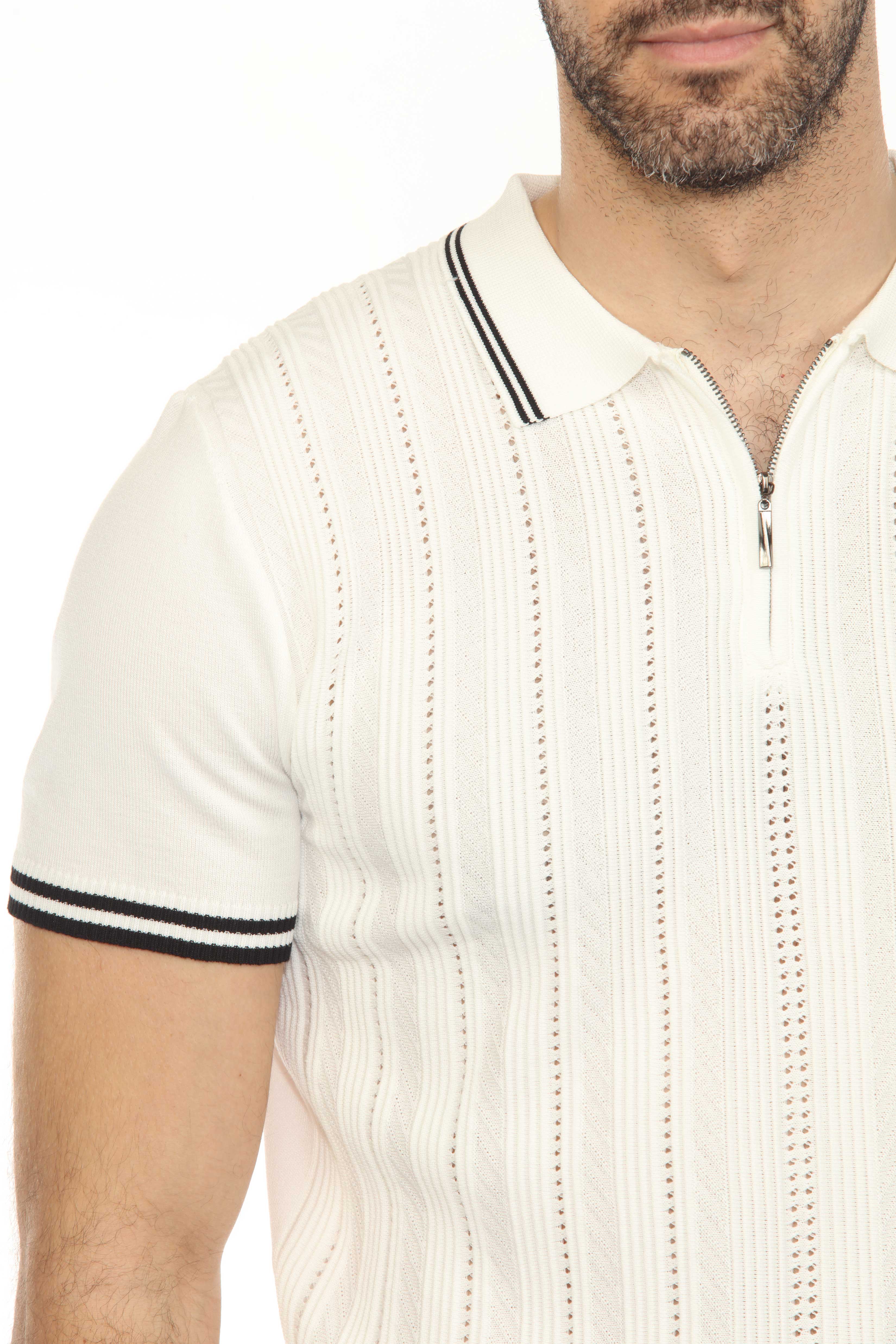 Mojito Mens Stylish Premium Knit Textured Polo Shirt with Zipper Closure