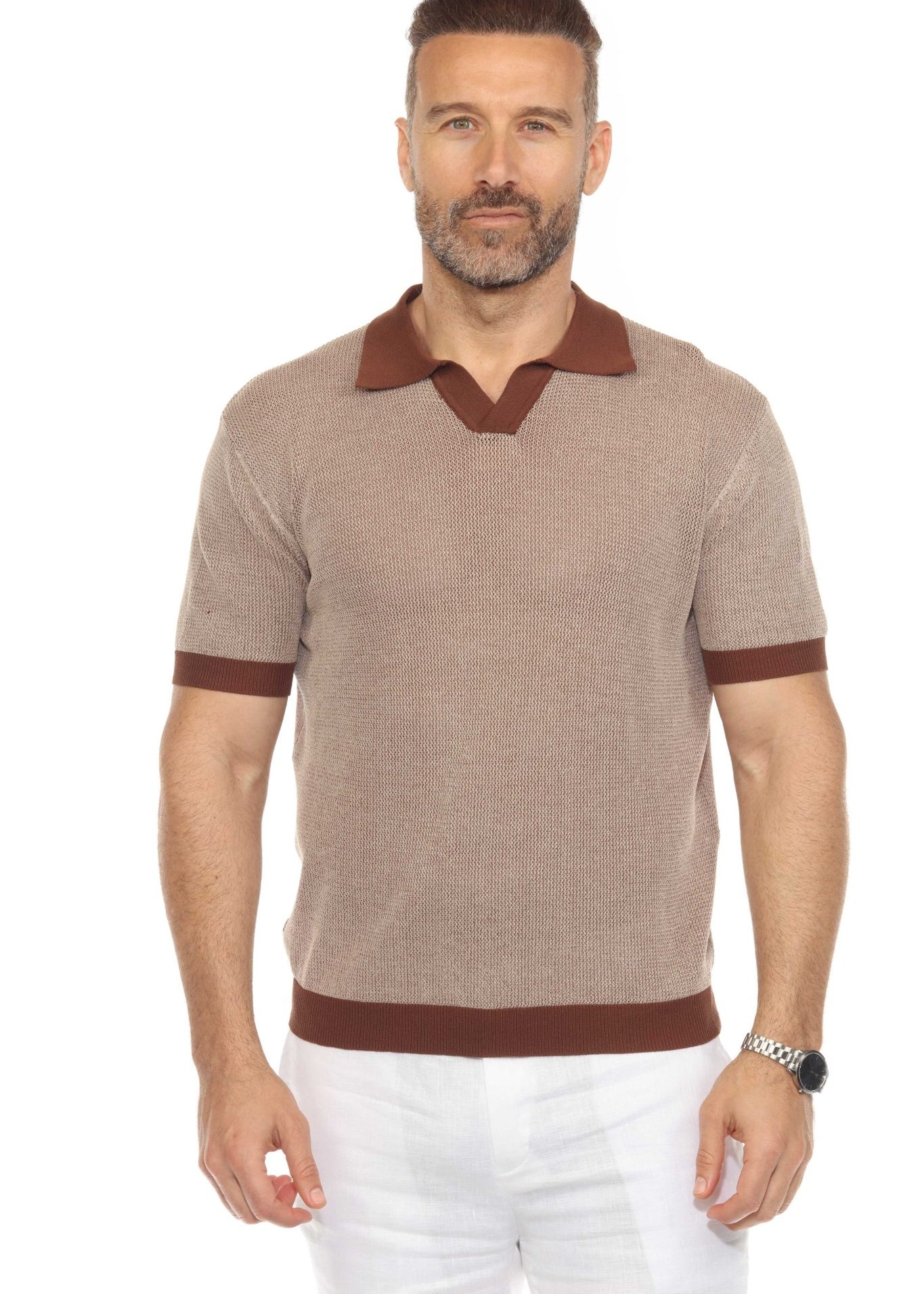 Men's Stylish Premium Knit Polo Shirt with Contrast Color