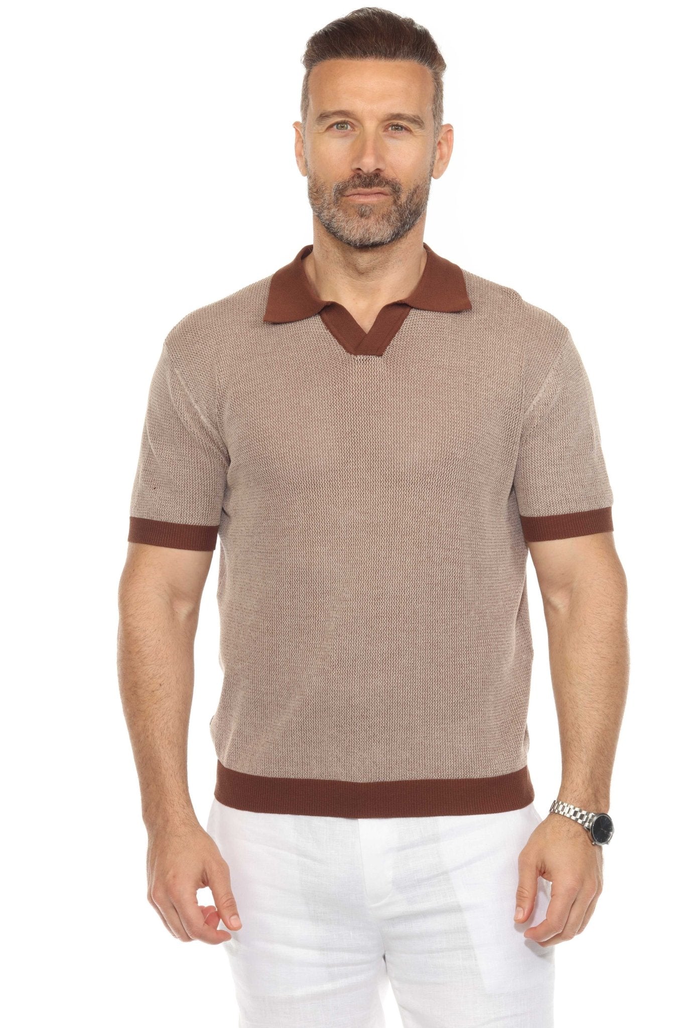 Men's Stylish Premium Knit Polo Shirt with Contrast Color