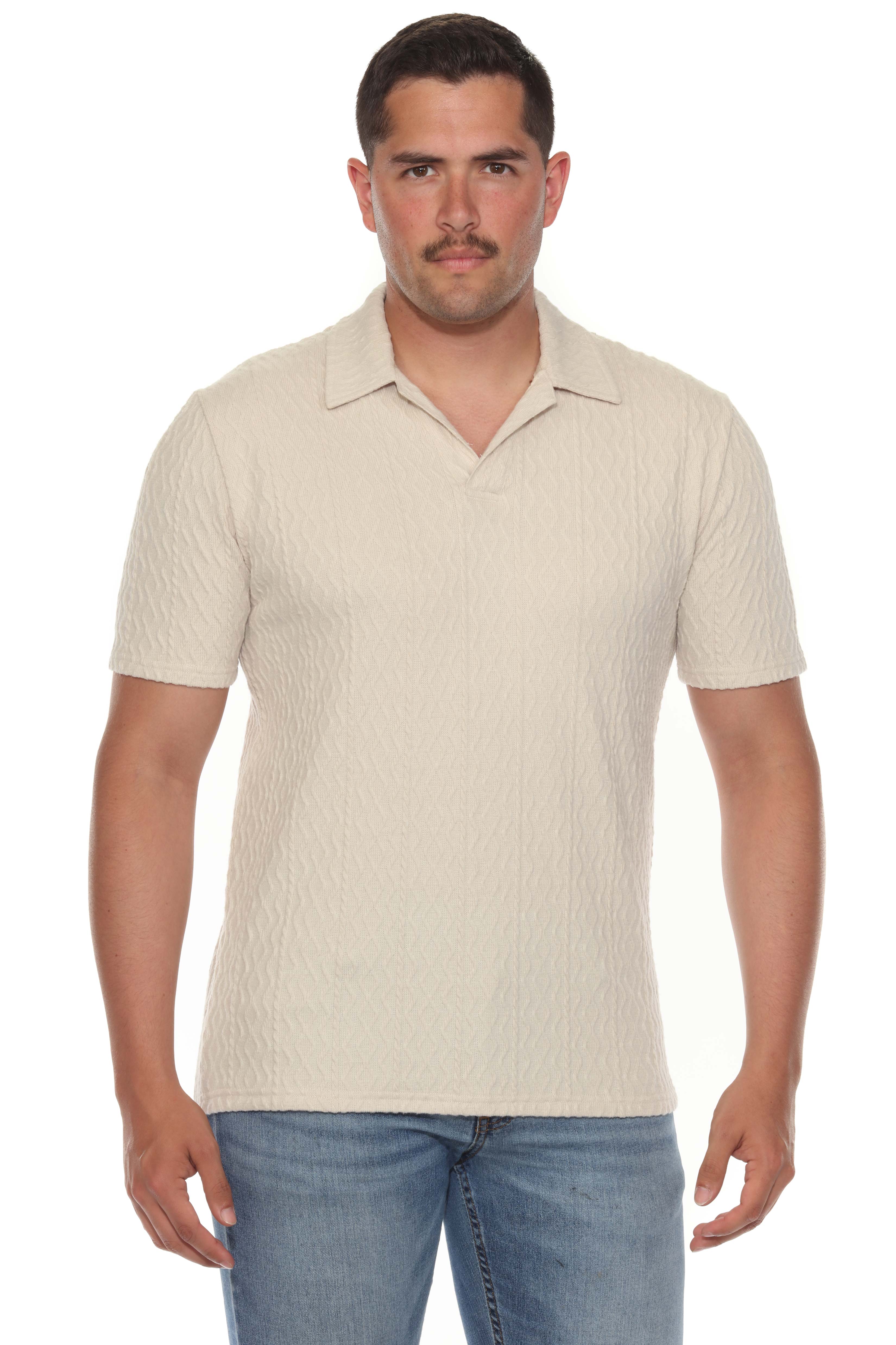 Mojito Mens Premium Stylish Polo Shirt with Modern Textured Cable Knit Pattern