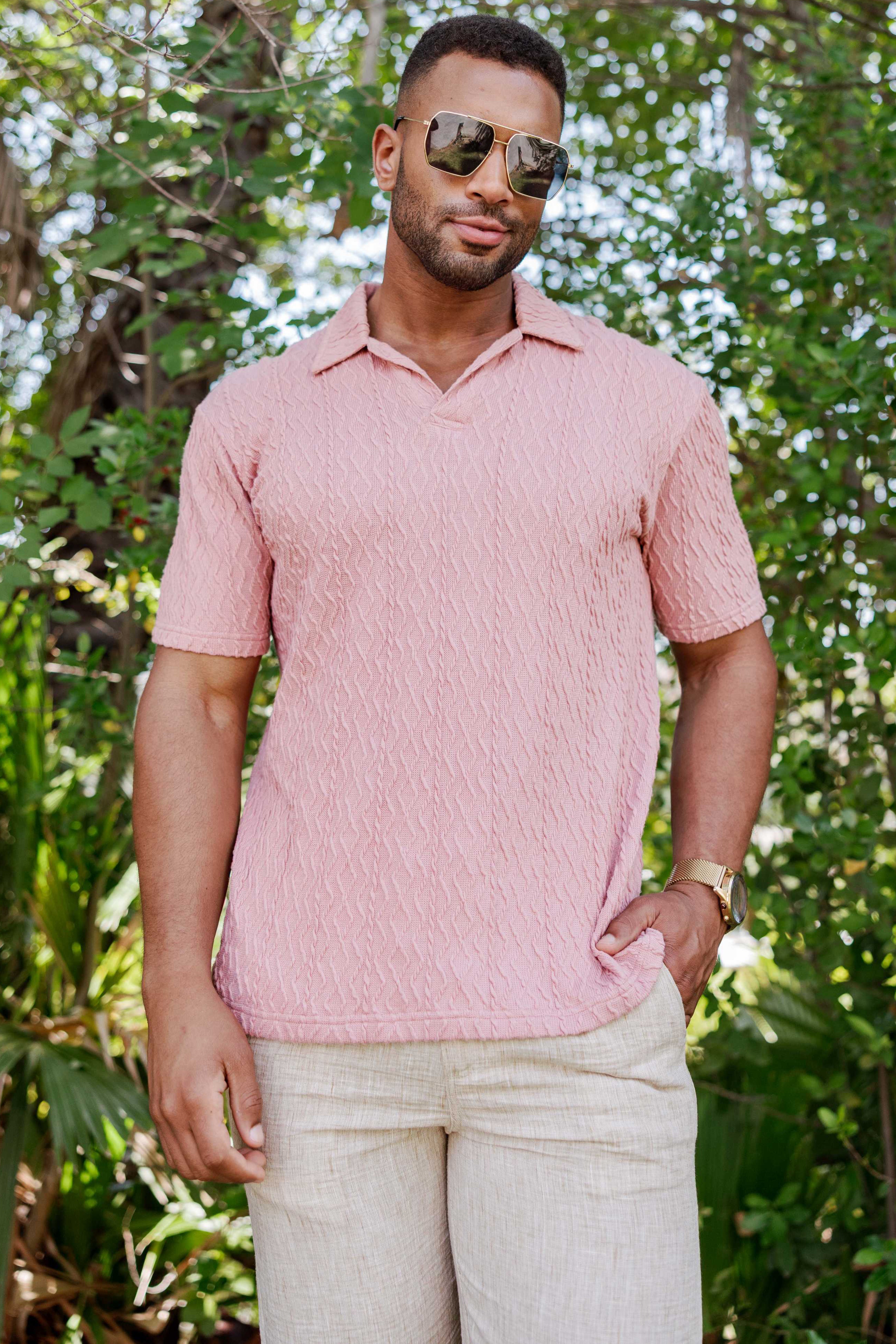 Mojito Mens Premium Stylish Polo Shirt with Modern Textured Cable Knit Pattern