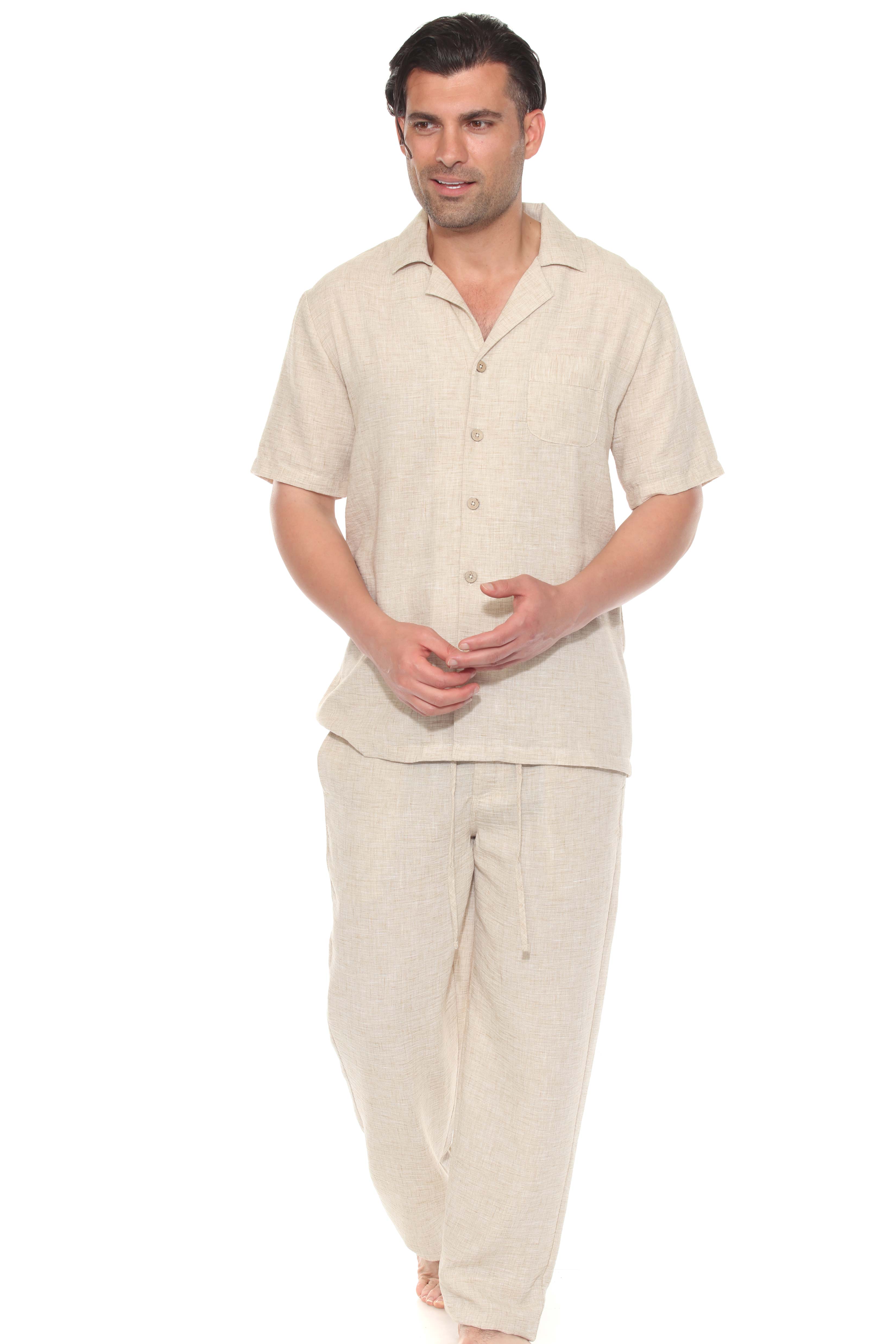 Men's Beach Resort Wear Camp Collar Shirt and Pant Lounge Set