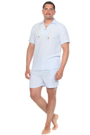 Men's Beach Resort Wear Lounge Short Set with Drawstring Shirt