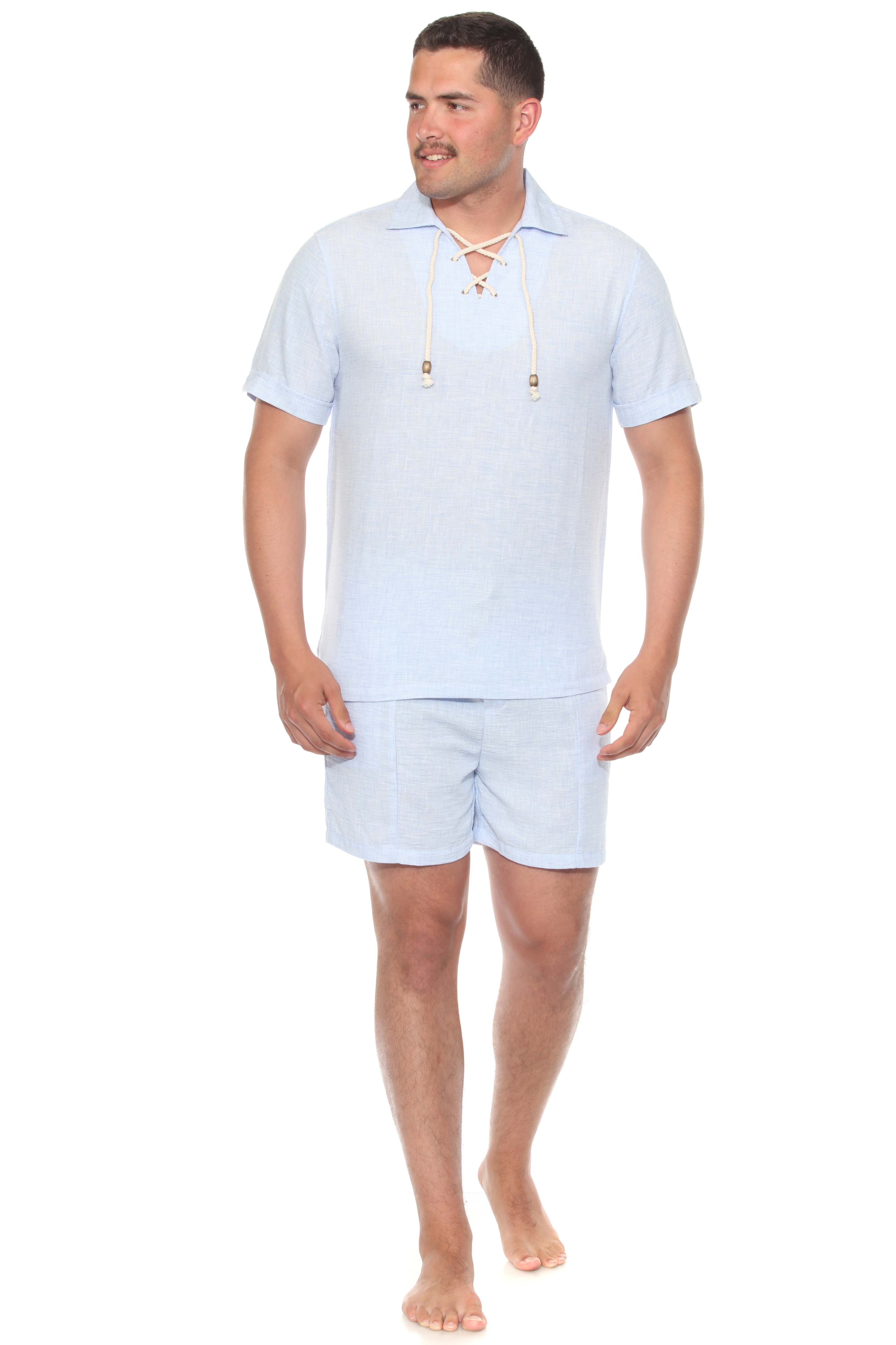 Men's Beach Resort Wear Lounge Short Set with Drawstring Shirt