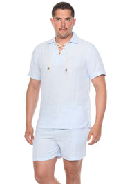 Men's Beach Resort Wear Lounge Short Set with Drawstring Shirt