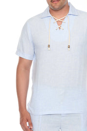 Men's Beach Resort Wear Lounge Short Set with Drawstring Shirt