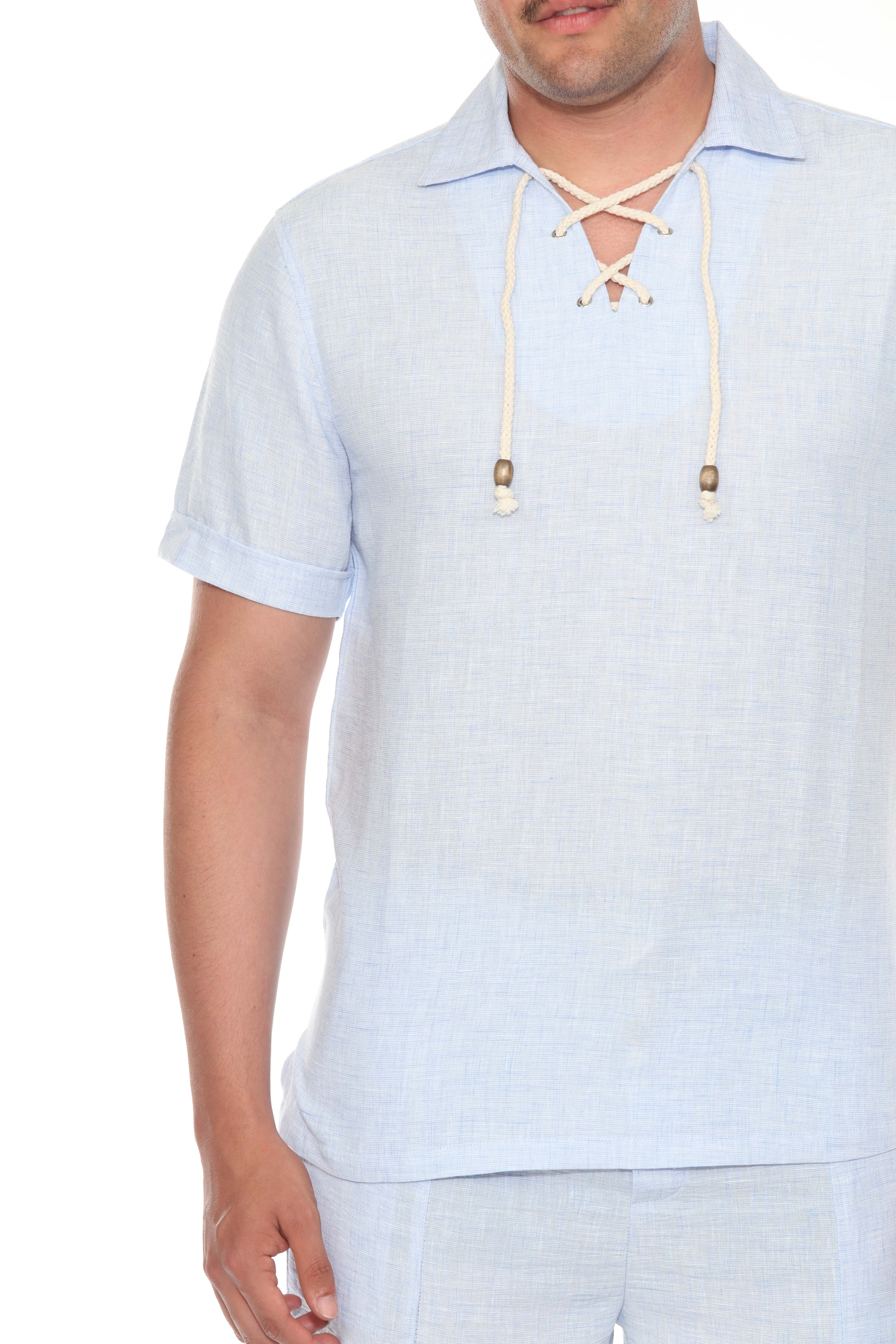 Men's Beach Resort Wear Lounge Short Set with Drawstring Shirt