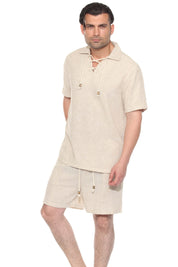 Men's Beach Resort Wear Lounge Short Set with Drawstring Shirt