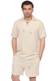 Men's Beach Resort Wear Lounge Short Set with Drawstring Shirt
