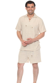 Men's Beach Resort Wear Lounge Short Set with Drawstring Shirt