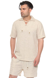 Men's Beach Resort Wear Lounge Short Set with Drawstring Shirt