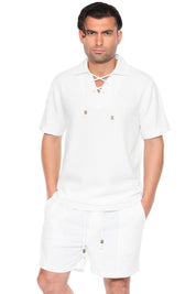 Men's Beach Resort Wear Lounge Short Set with Drawstring Shirt