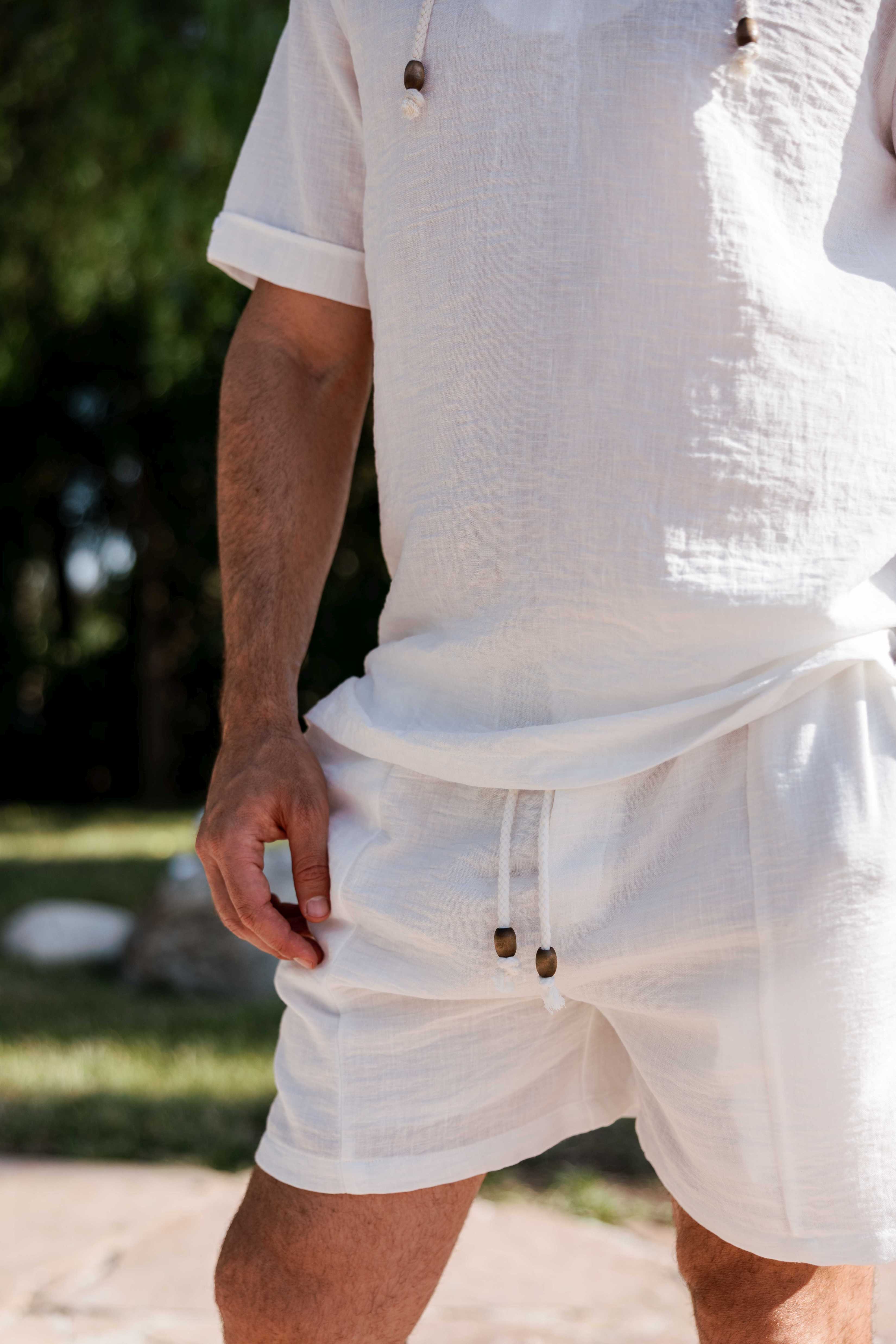 Men's Beach Resort Wear Lounge Short Set with Drawstring Shirt
