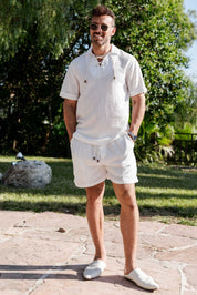 Men's Beach Resort Wear Lounge Short Set with Drawstring Shirt