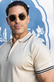 Stylish Premium Knit Textured Polo Shirt with Stripe Accents