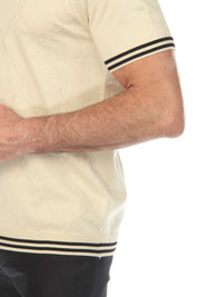 Men's Stylish Premium Knit Textured Polo Shirt with Stripe Accents