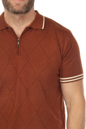 Men's Stylish Premium Knit Textured Polo Shirt with Stripe Accents