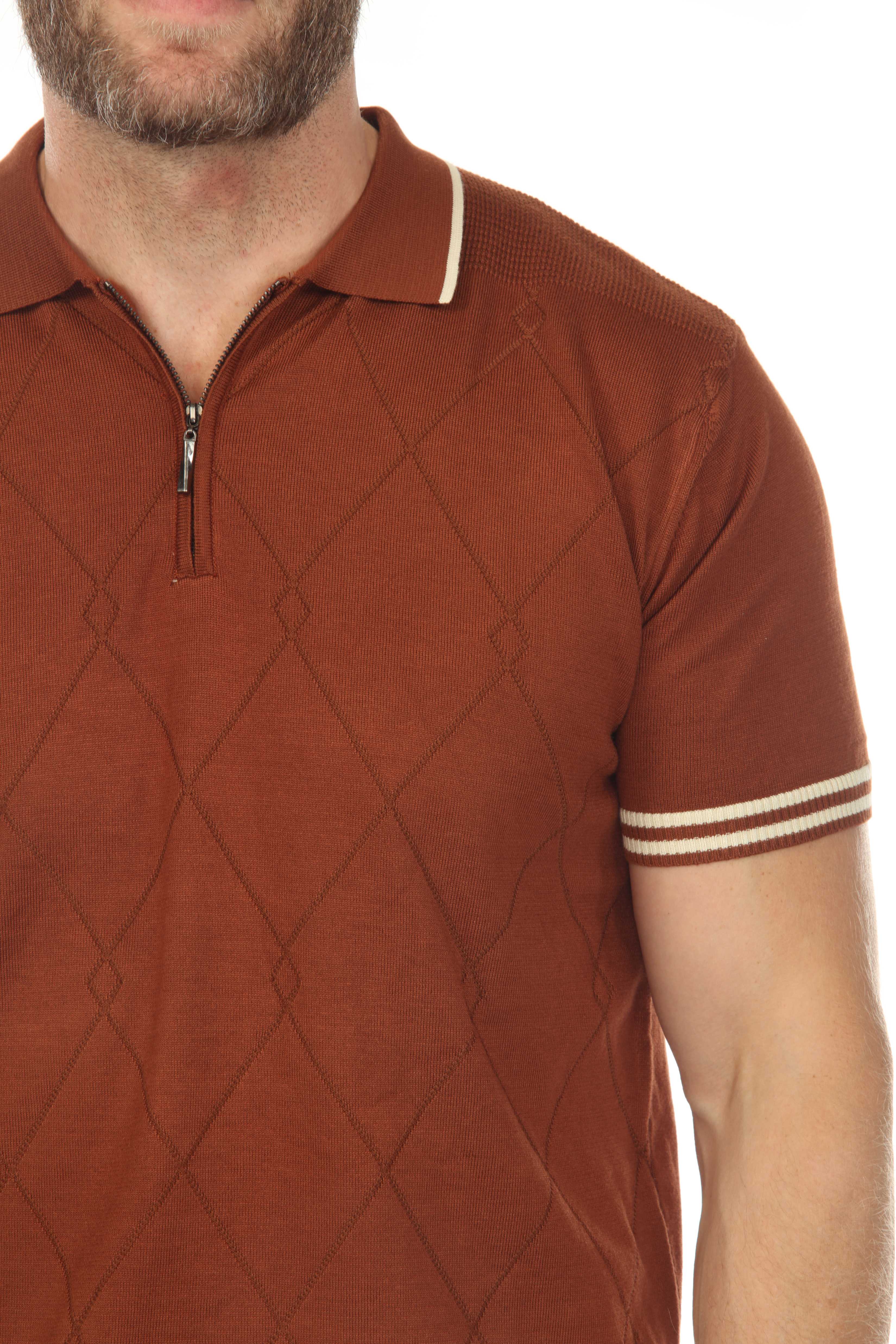 Men's Stylish Premium Knit Textured Polo Shirt with Stripe Accents