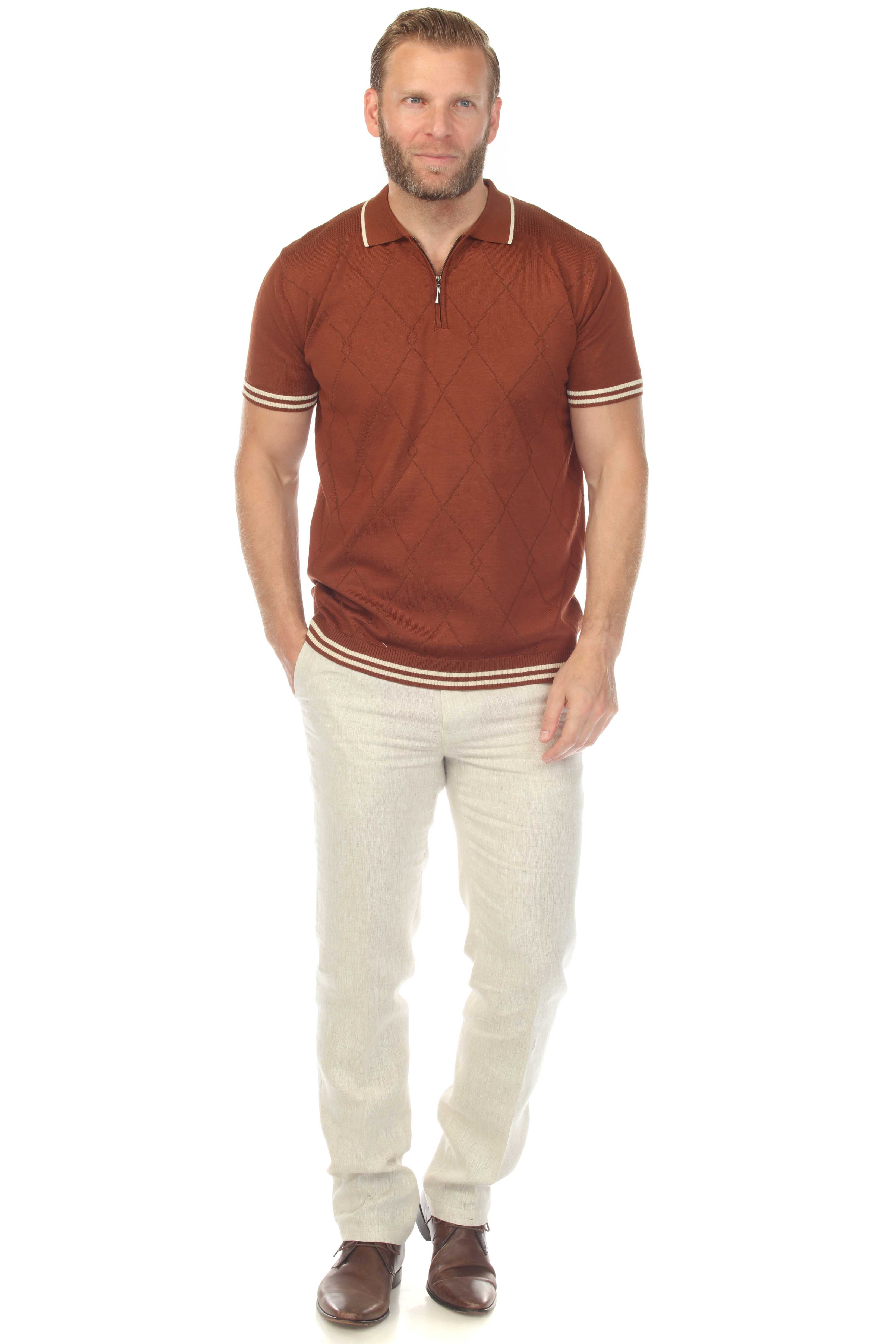 Men's Stylish Premium Knit Textured Polo Shirt with Stripe Accents