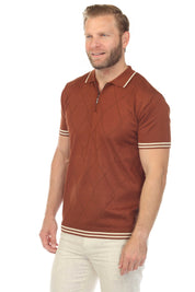 Men's Stylish Premium Knit Textured Polo Shirt with Stripe Accents