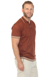Men's Stylish Premium Knit Textured Polo Shirt with Stripe Accents