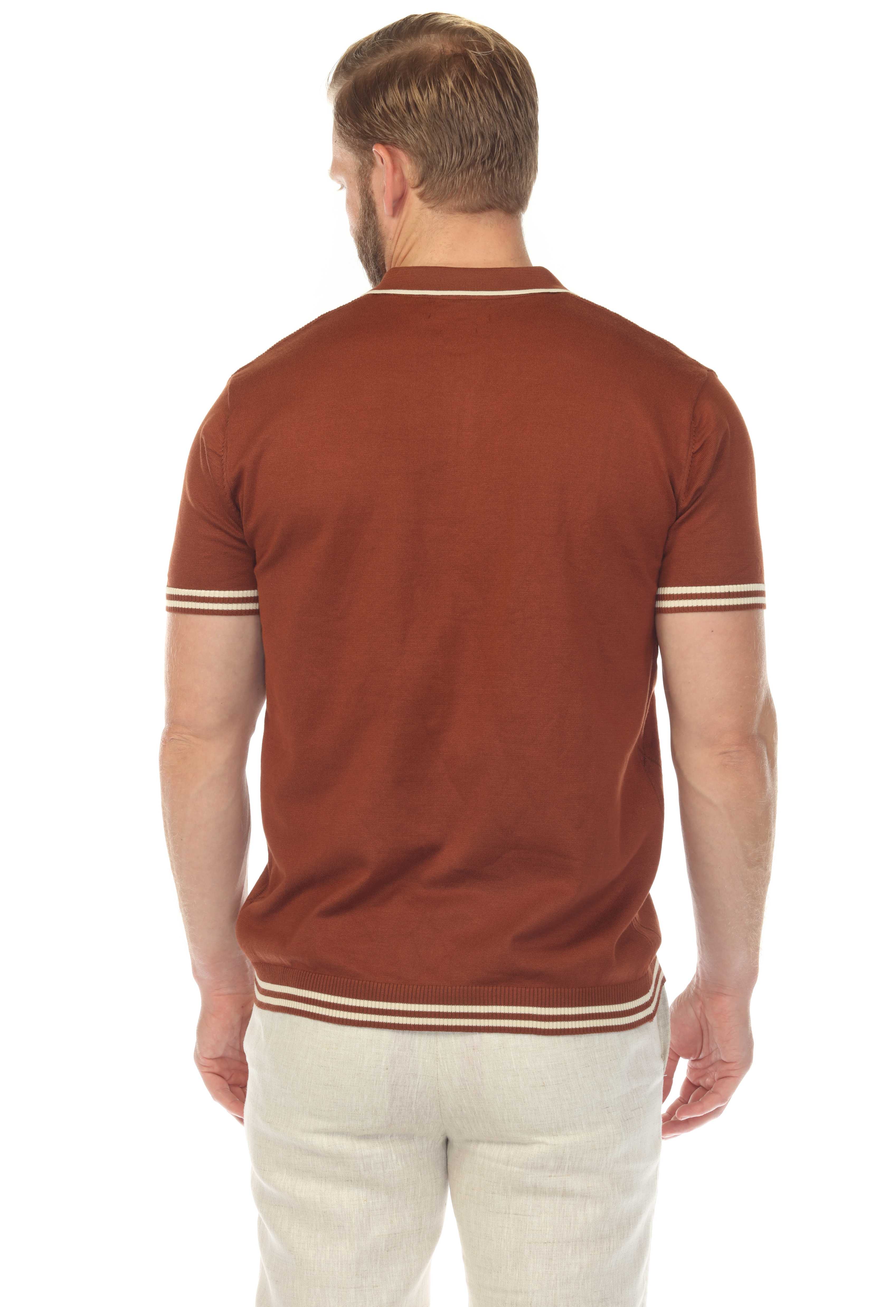 Men's Stylish Premium Knit Textured Polo Shirt with Stripe Accents