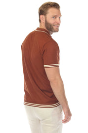 Men's Stylish Premium Knit Textured Polo Shirt with Stripe Accents