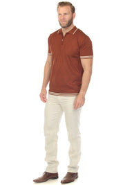 Men's Stylish Premium Knit Textured Polo Shirt with Stripe Accents