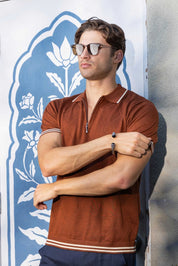 Stylish Premium Knit Textured Polo Shirt with Stripe Accents