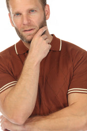 Men's Stylish Premium Knit Textured Polo Shirt with Stripe Accents