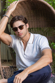 Men's Stylish Premium Knit Textured Polo Shirt with Stripe Accents