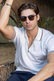 Men's Stylish Premium Knit Textured Polo Shirt with Stripe Accents